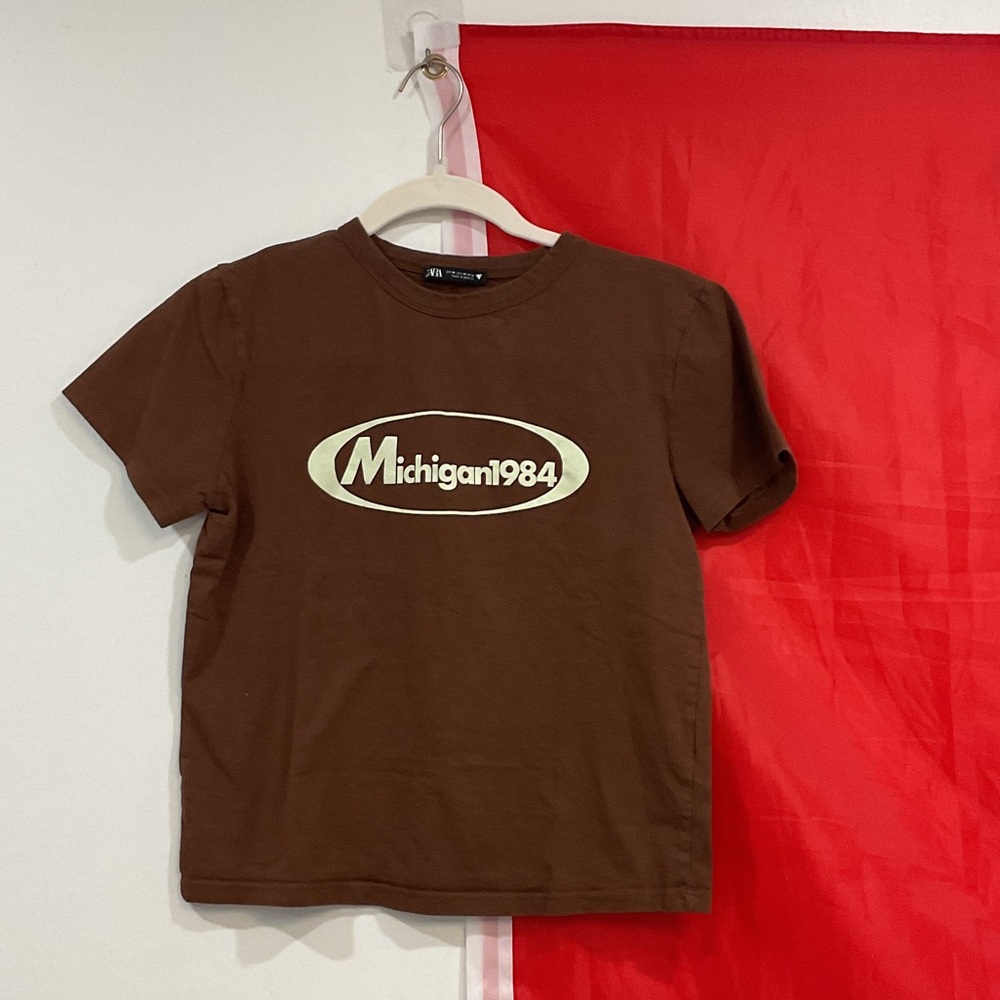 Zara Brown Kids Tee with Michigan 1984 Design